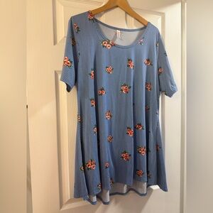 LuLaRoe Blue Floral Striped Perfect Tee